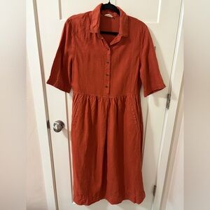 Poetry Collared Button-Down Linen Dress, Burnt Orange, Women's Size 8